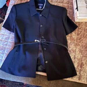 Ann Taylor Black Short-Sleeve shirt/ jacket with belt